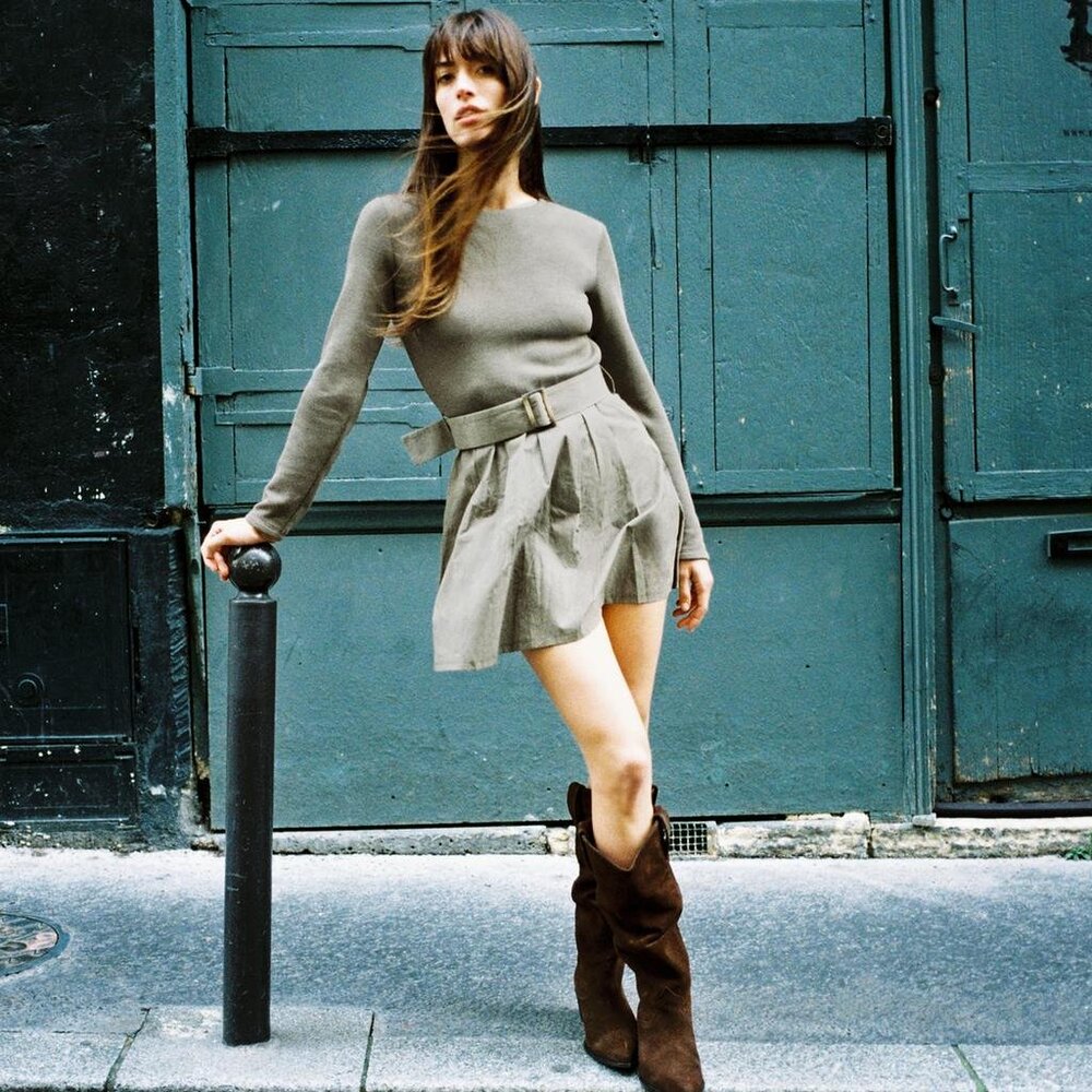 Zara Combination Belted Dress Khaki Size Medium – Long Sleeve, Adjustable Belt